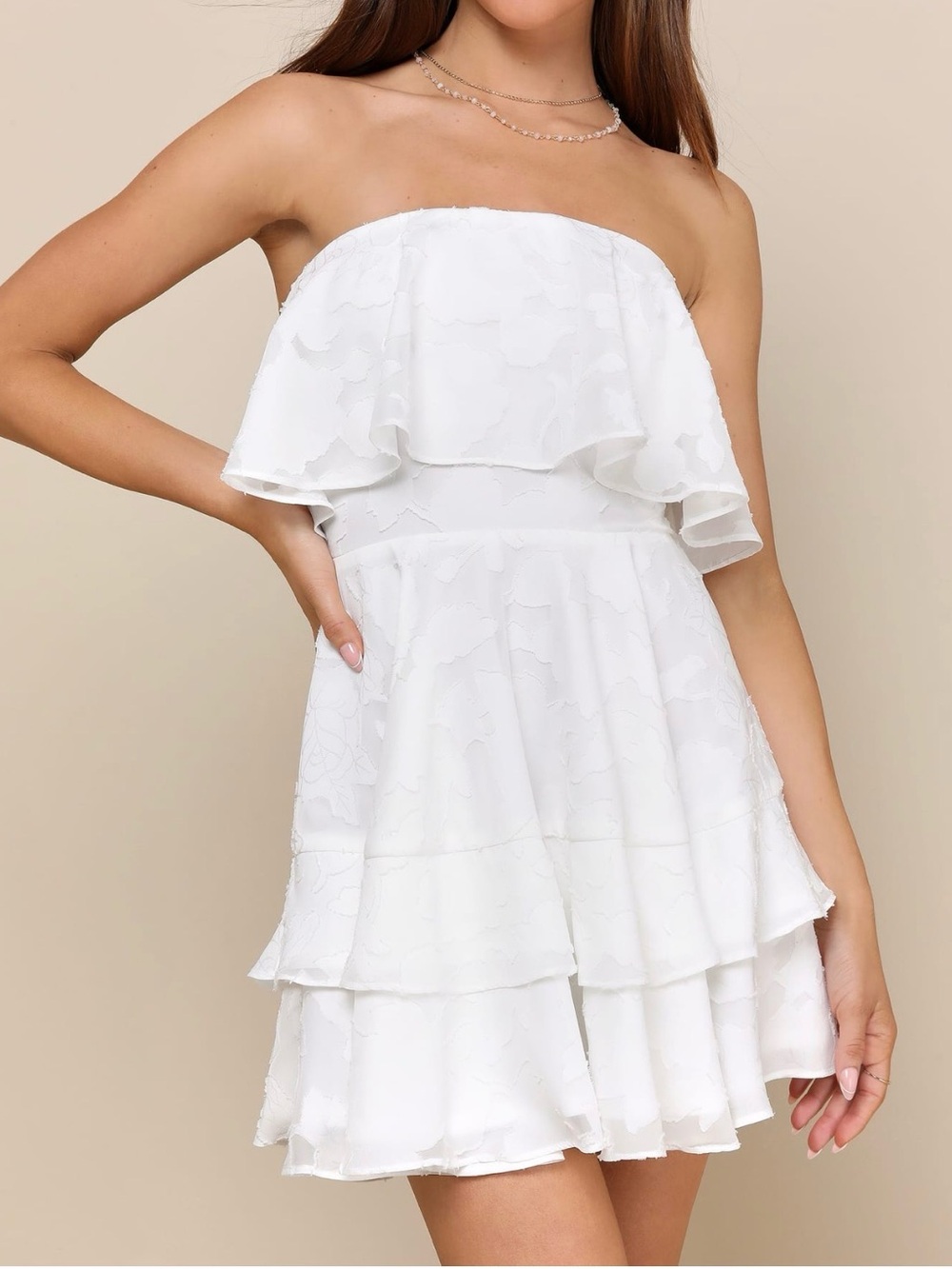 Lulus True Lover Burnout Floral Ruffled Strapless Mini Dress-S